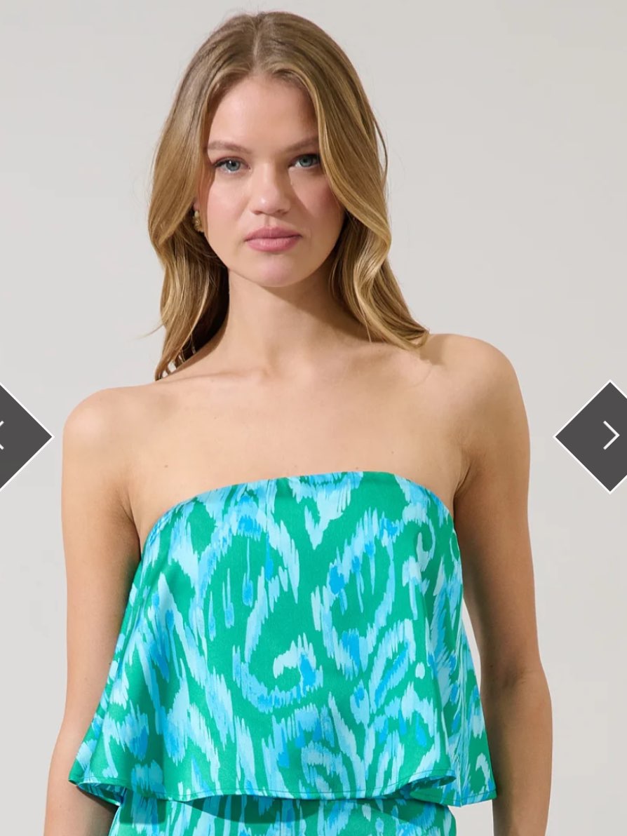 Green and Blue Ikat Strapless Crop Top