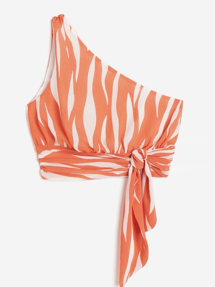 Orange Zebra Print One-Shoulder Tie-Front Crop Top