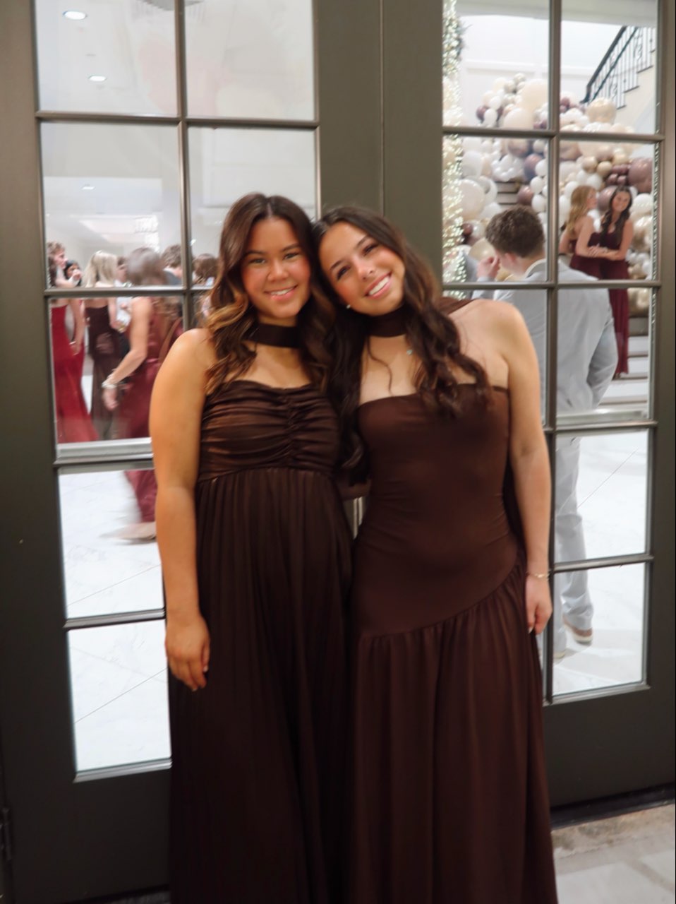 Brown pleated maxi dress with scarf