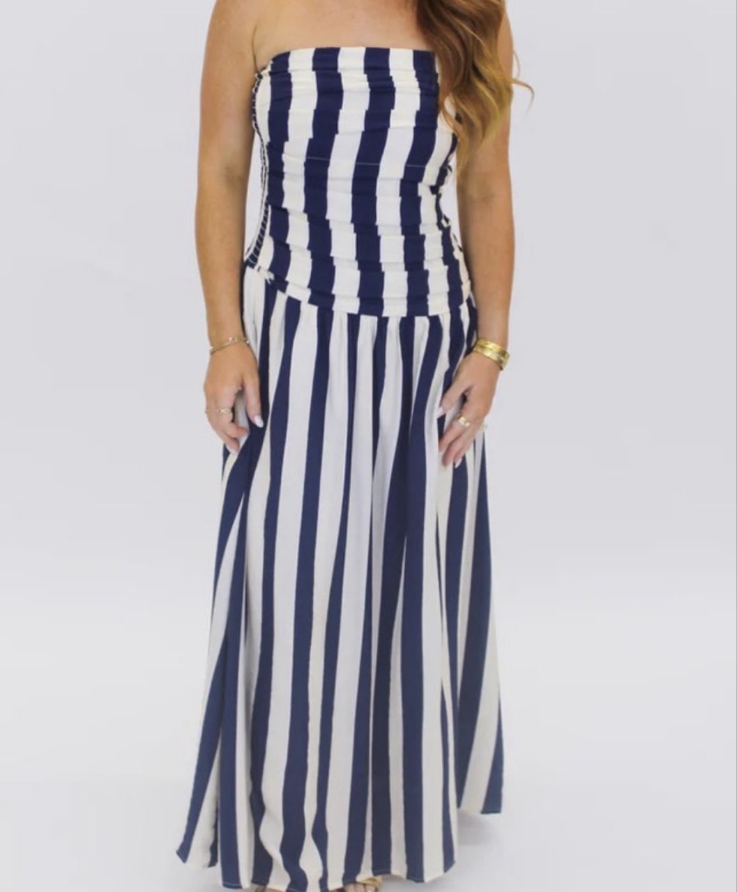 White and Navy Maxi Dress