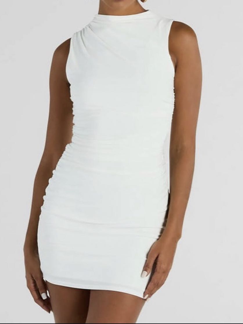 White Ruched Bodycon Dress