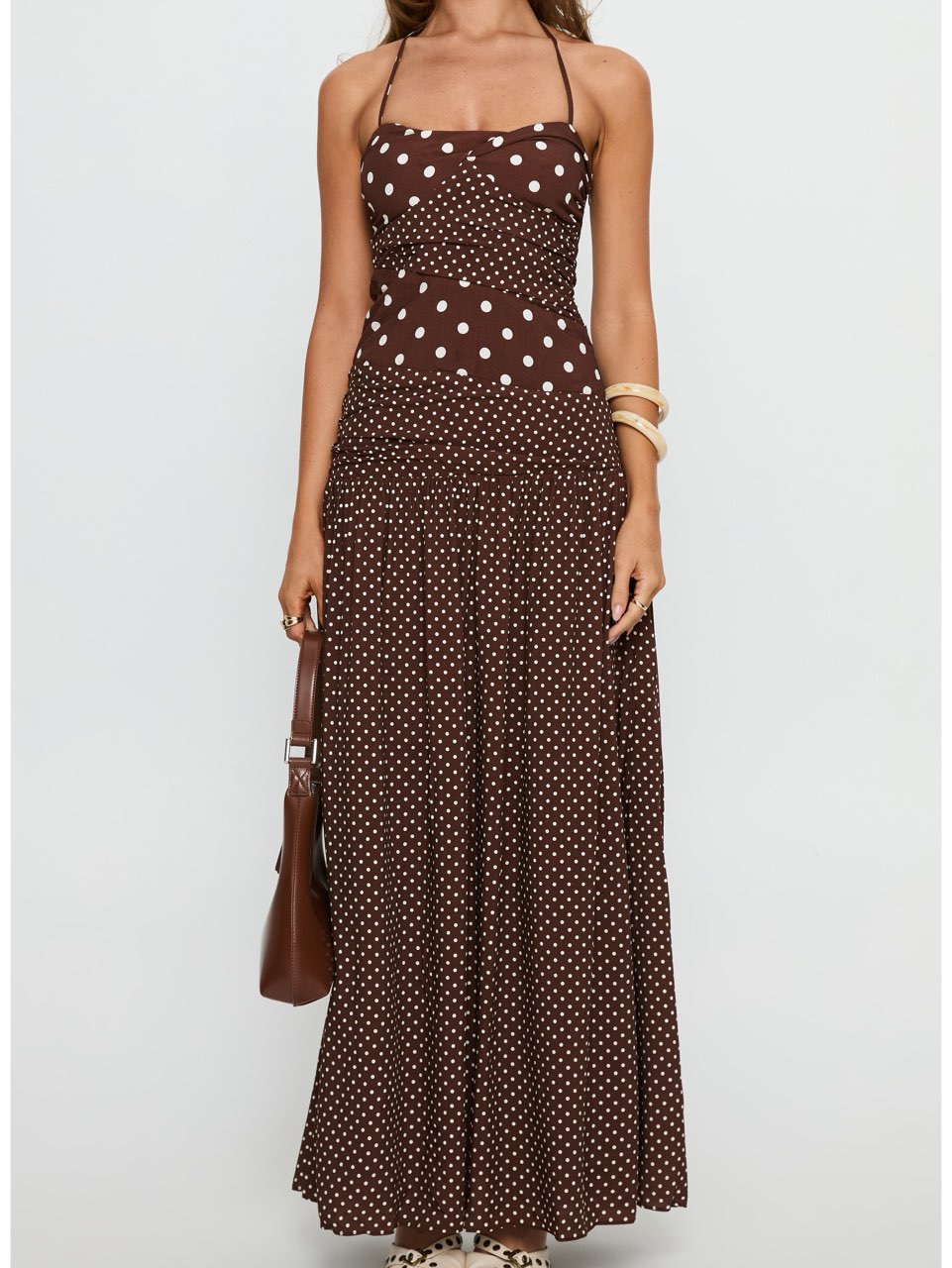 Marguerite Halter Dot Print Maxi Dress