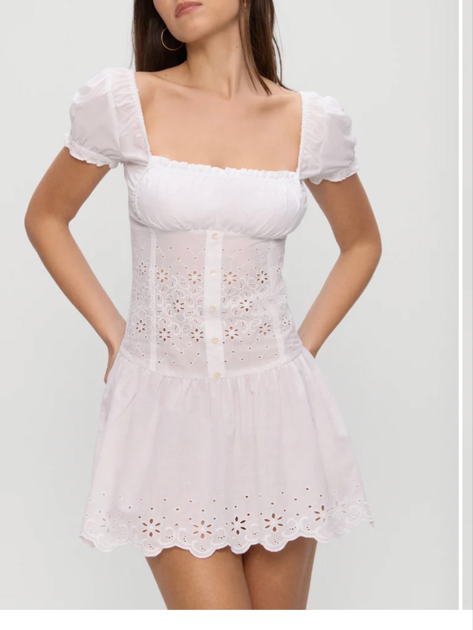 White Eyelet Puff Sleeve Mini Dress