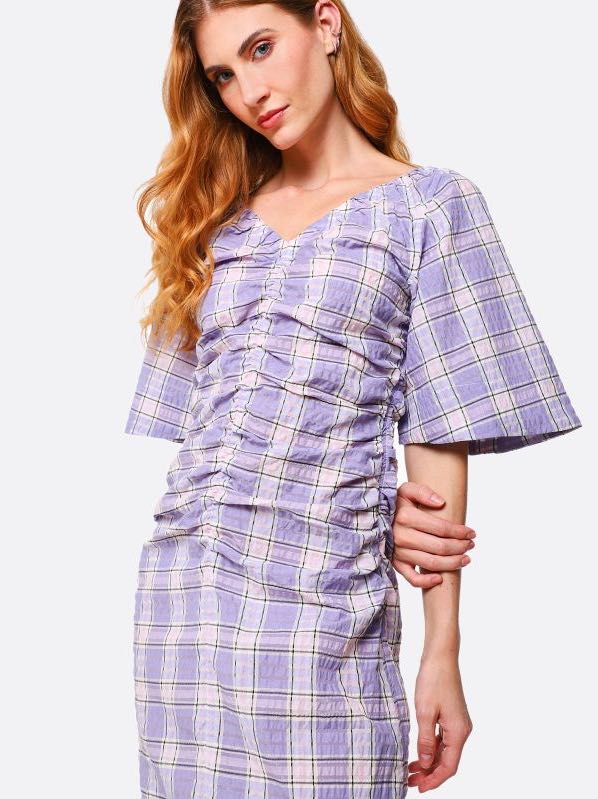 Ganni Seersucker Check Midi Dress