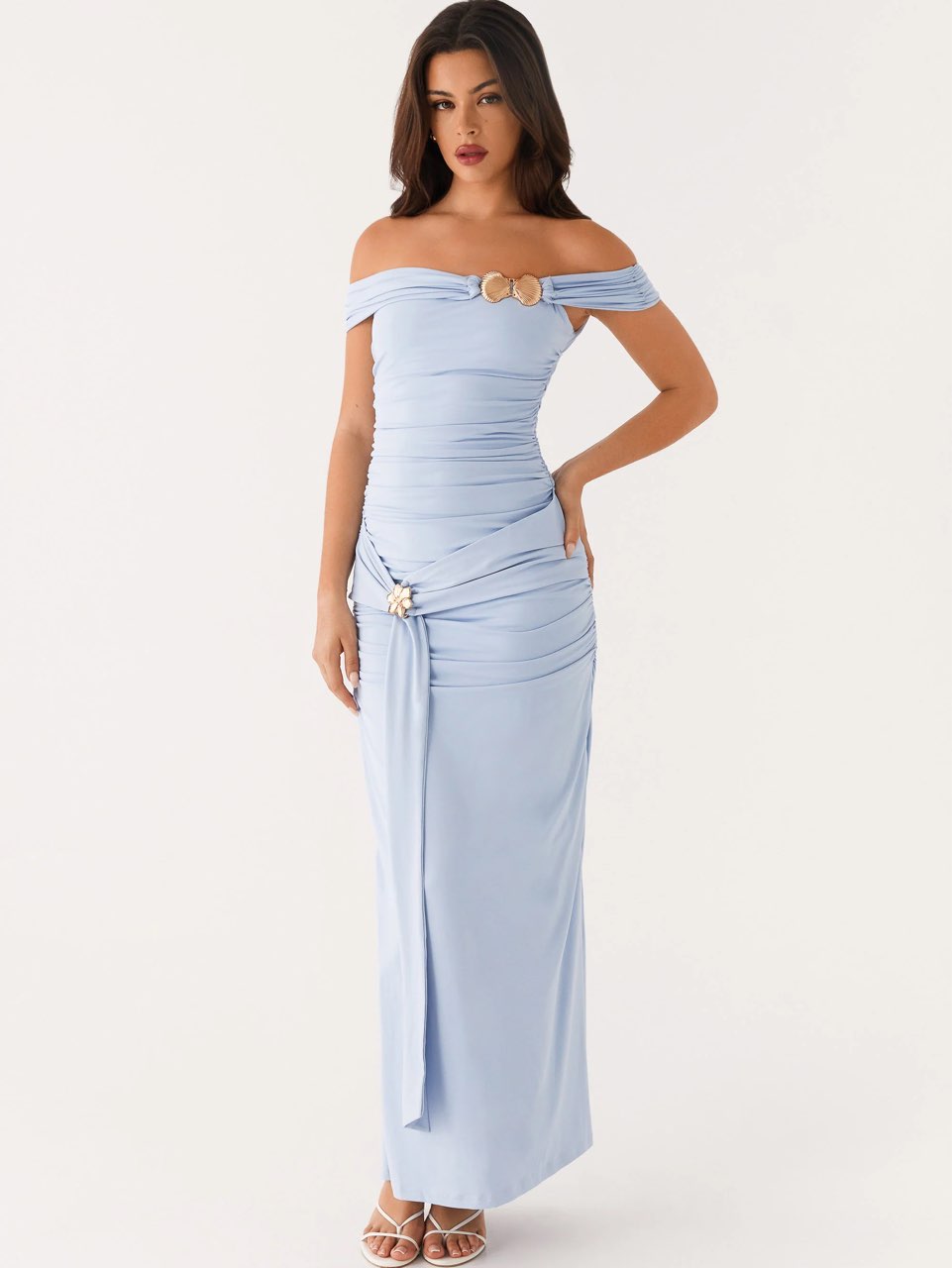 Light Blue Off the Shoulder Maxi Dress