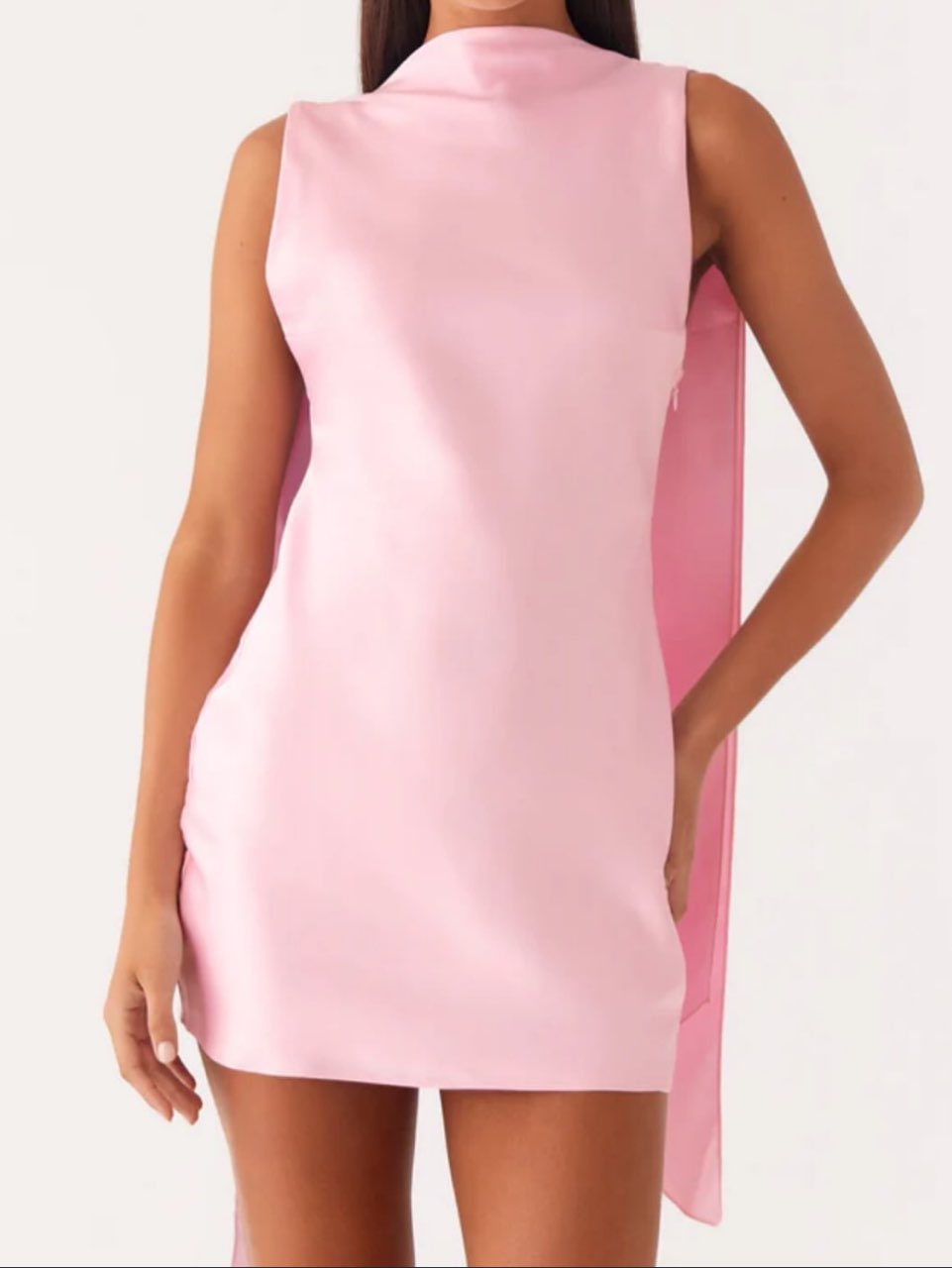Pink High-Neck Mini Dress with Cape Back