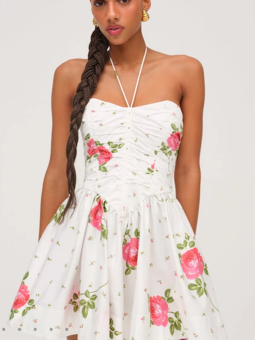 White Pink Floral Halter Mini Dress