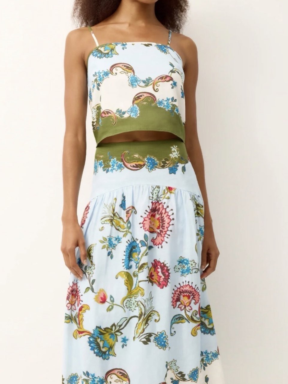 Floral Paisley Crop Top and Maxi Skirt Set