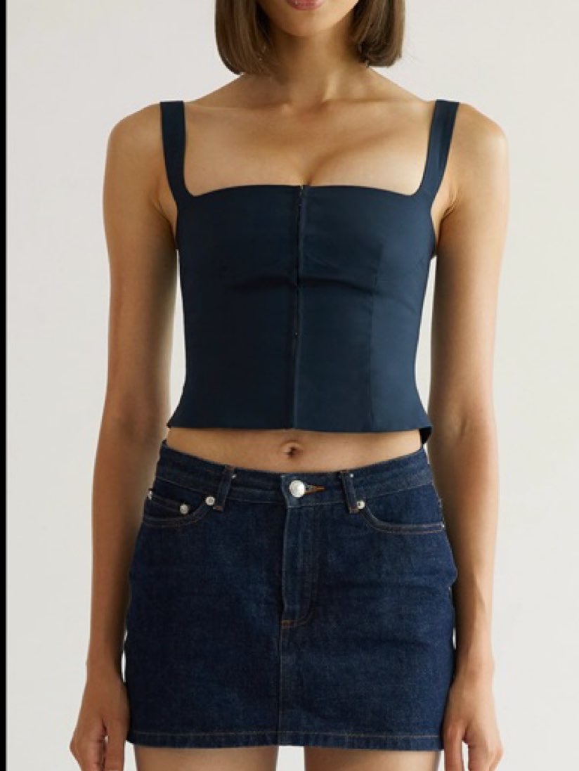 Navy Square Neck Zip Front Corset Top