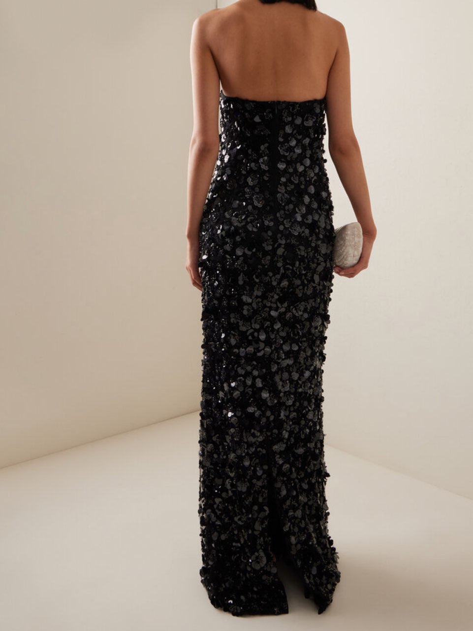 Black Sequin Strapless Gown