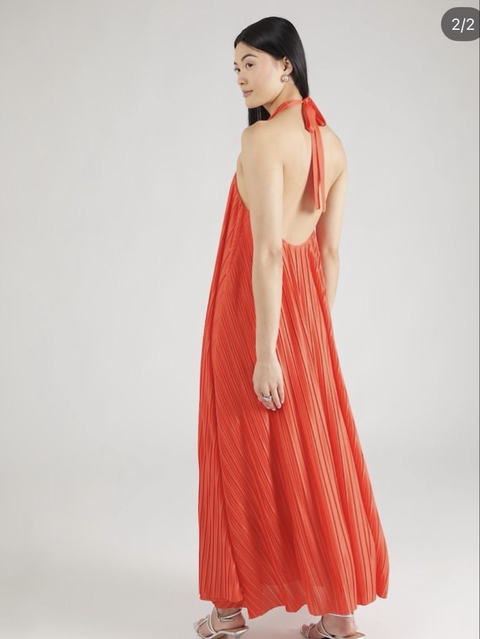 Coral Pleated Halter Maxi Dress