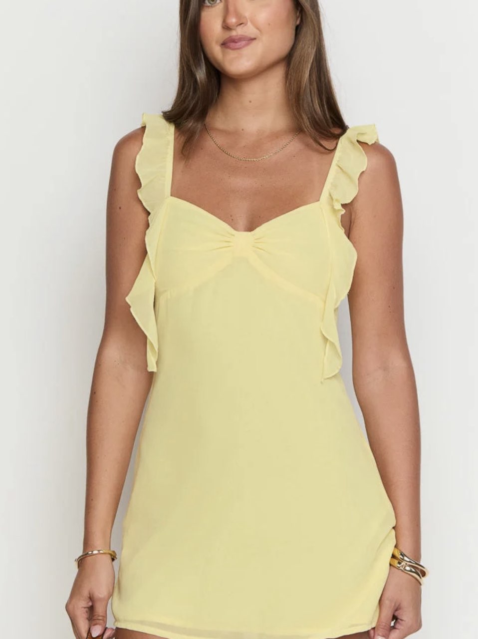 joyce yellow chiffon mini dress