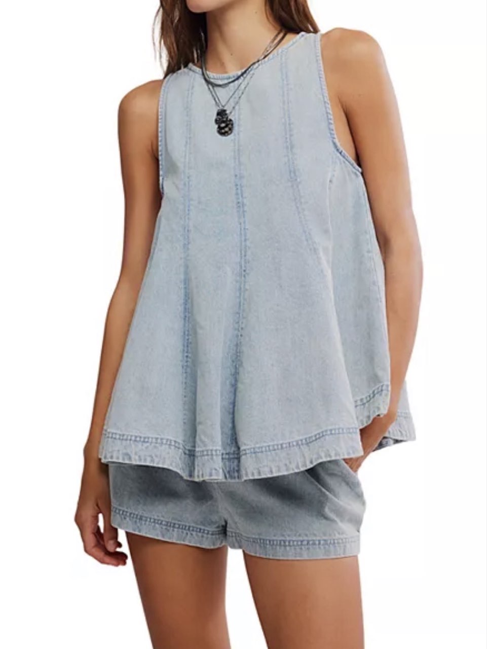 Light Wash Denim Swing Top