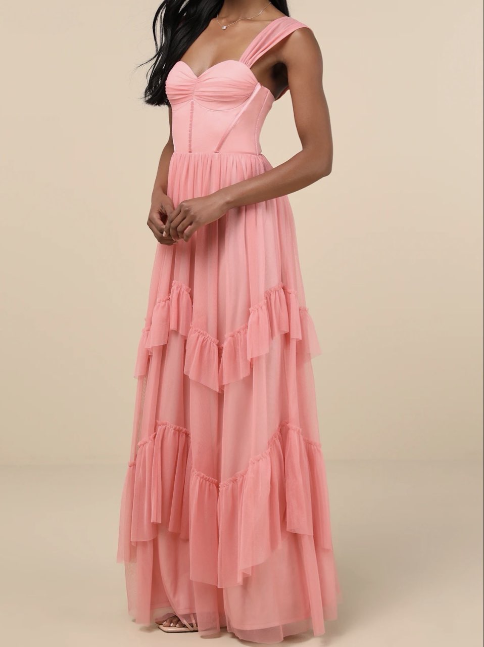 Pink Ruffled Corset Maxi Dress