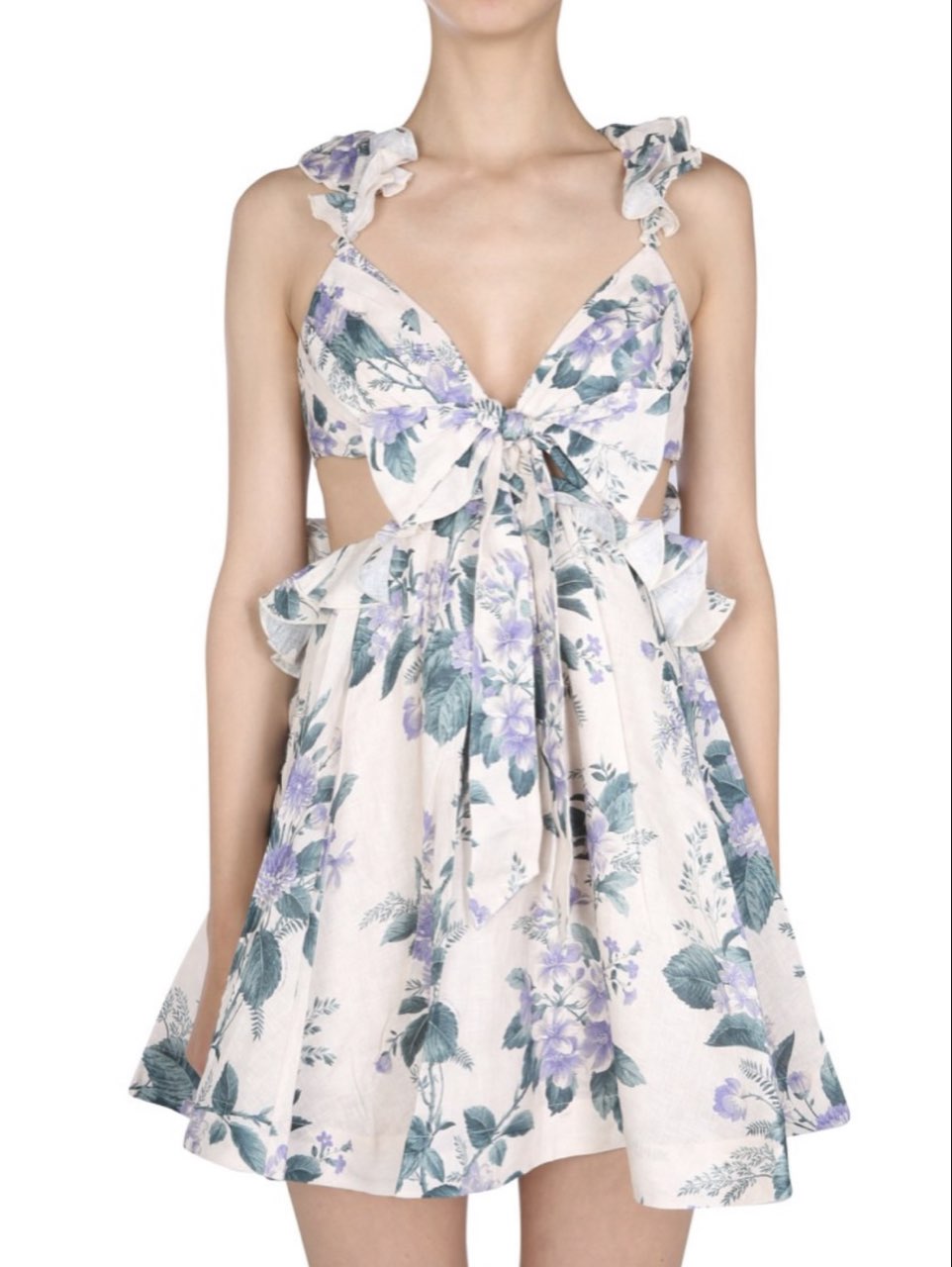Floral Tie-Front Cutout Dress