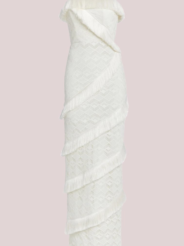Strapless Fringe Gown