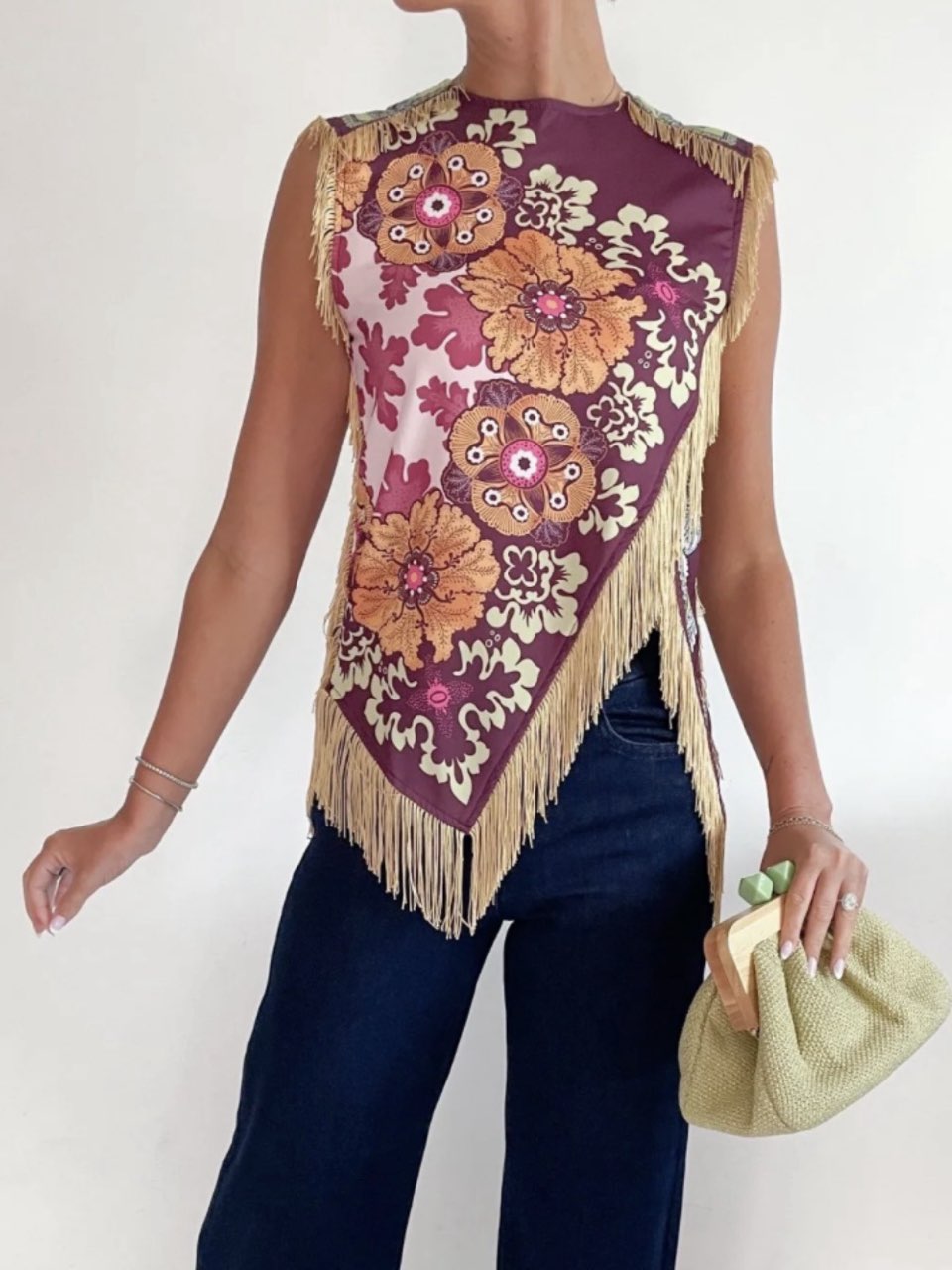 Asymmetrical Monarch Fringe Scarf Top