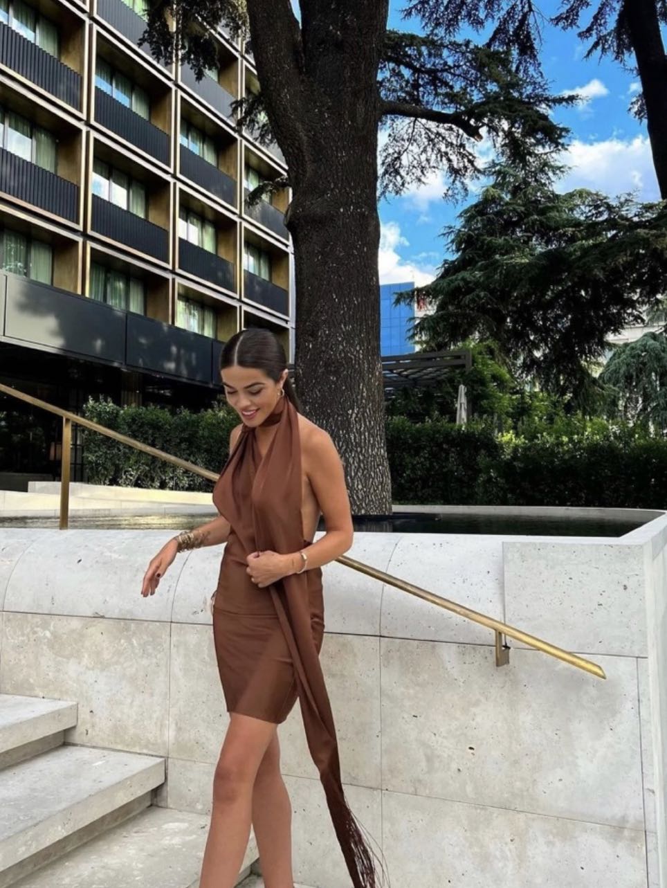 Brown Satin Halter Mini Dress