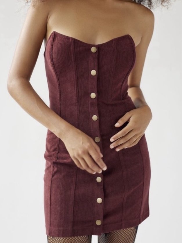 Burgundy Corduroy Strapless Mini Dress