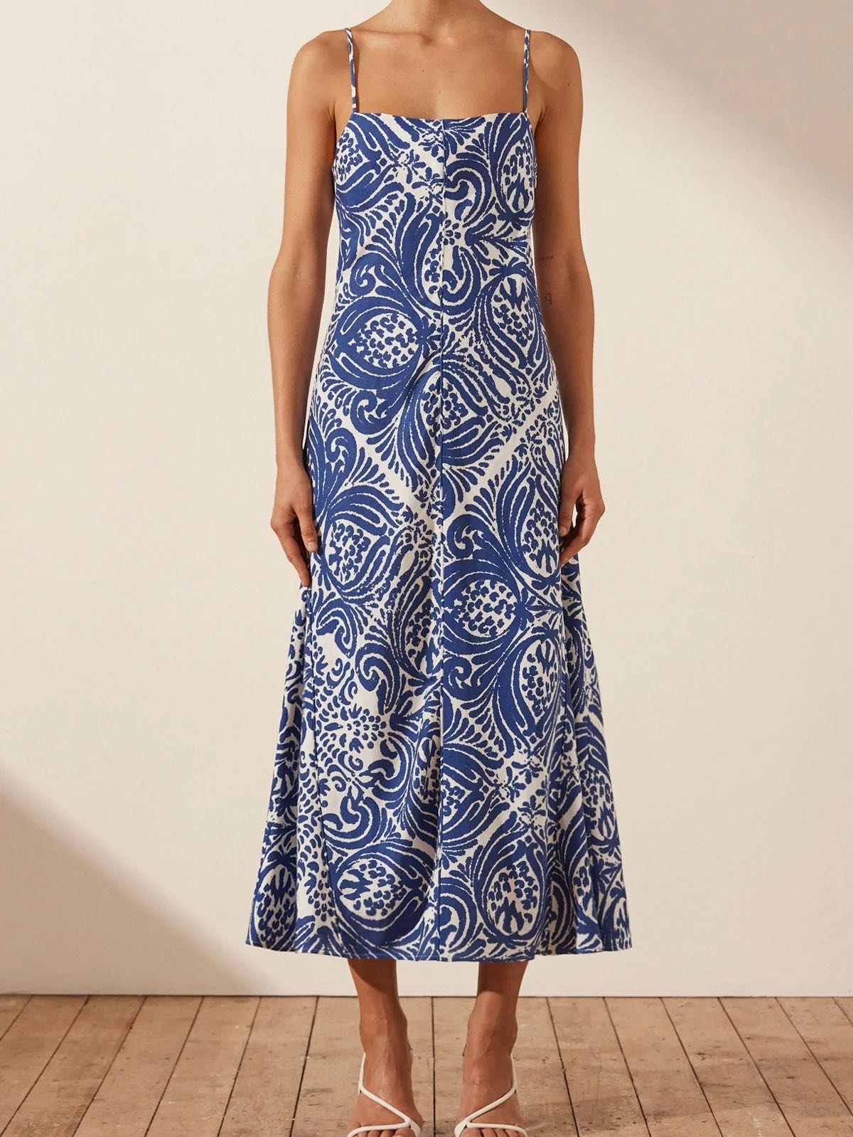 Shona Joy Pombeline Linen Bias Slip Midi Dress