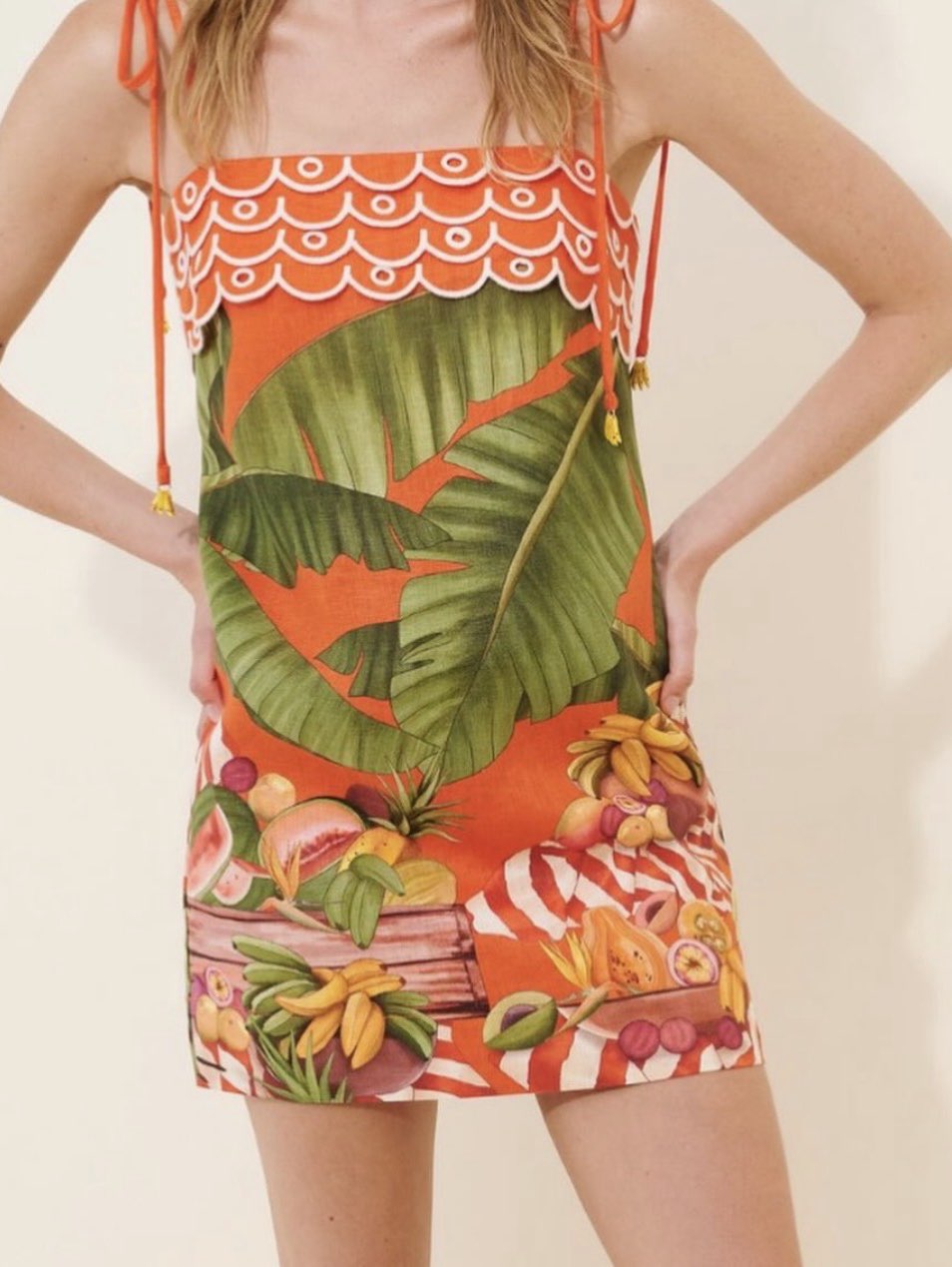 Farm Rio Tropical Fruit & Leaf Mini Dress