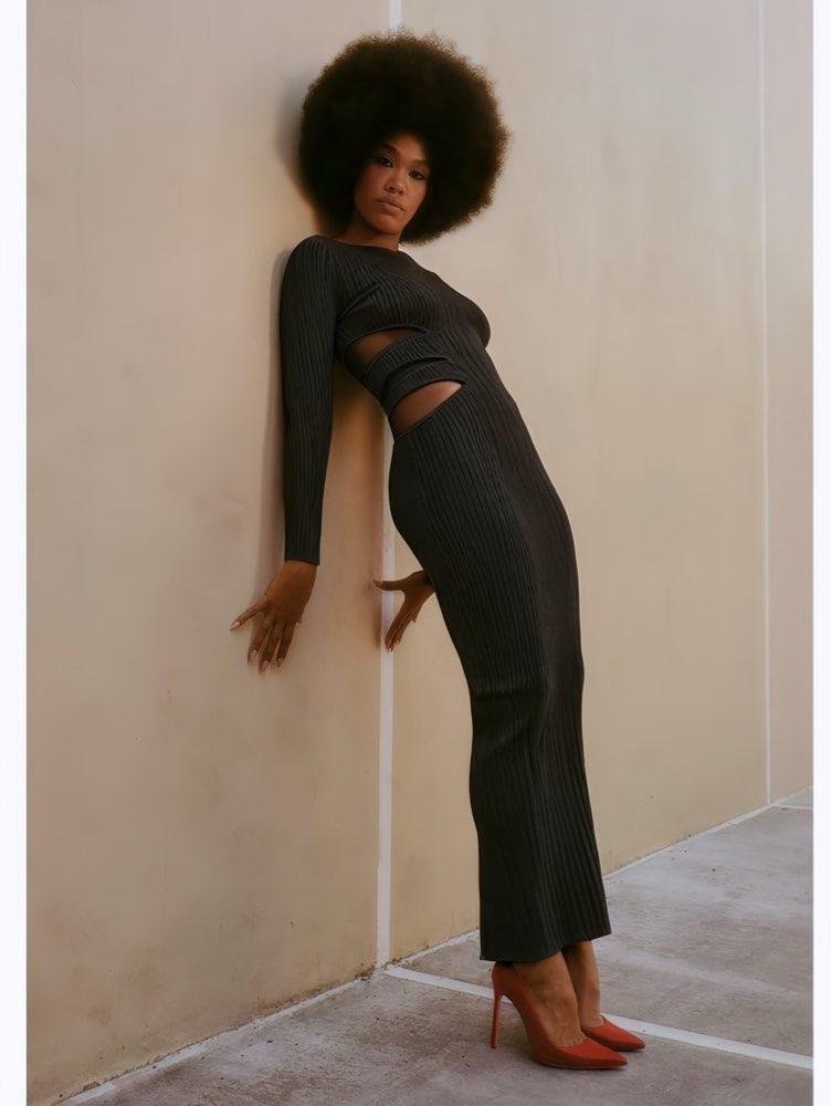 Black Cut-Out Ribbed Maxi Dress
