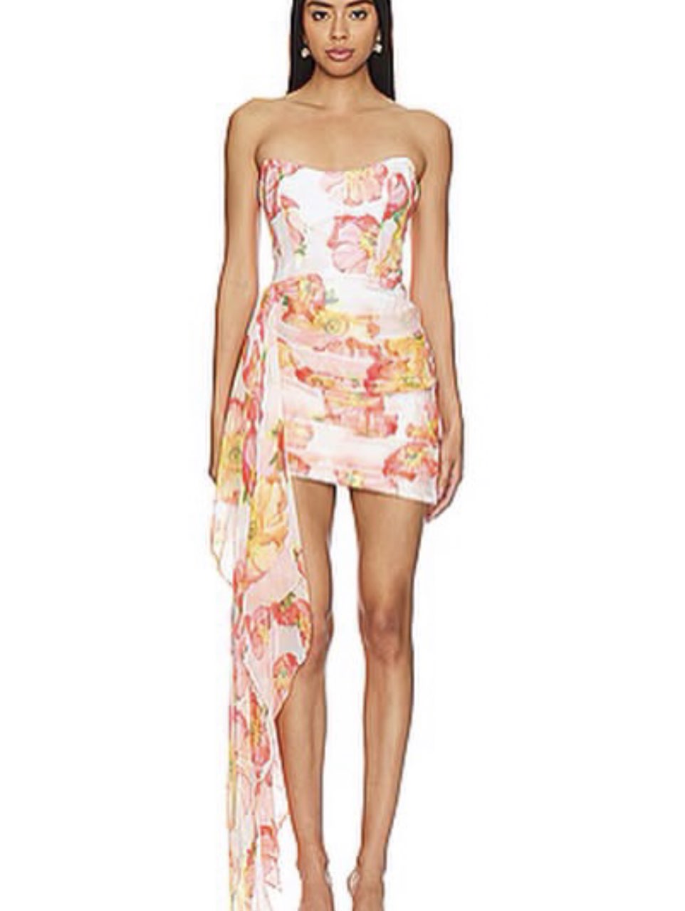 Floral Strapless Draped Mini Dress