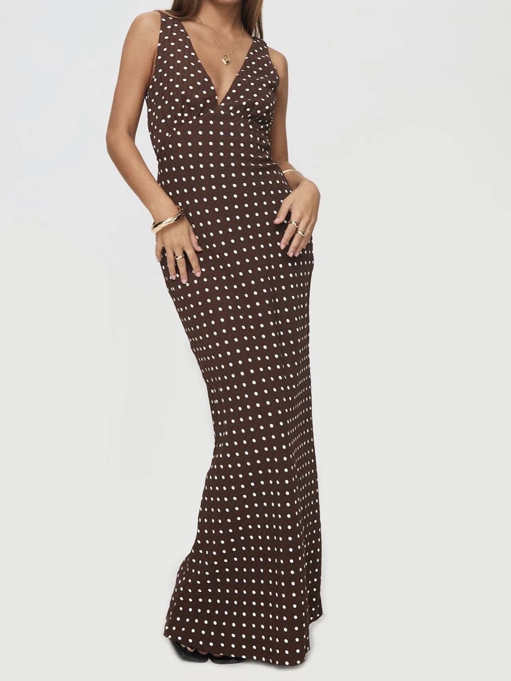 Brown Polka Dot Maxi Dress