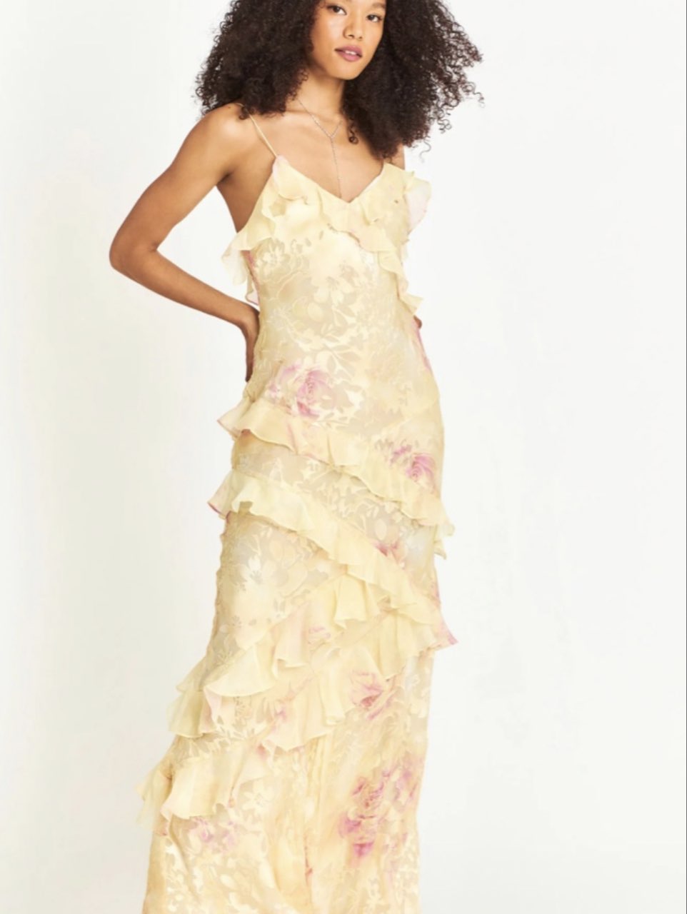Yellow Floral Ruffle Maxi Dress