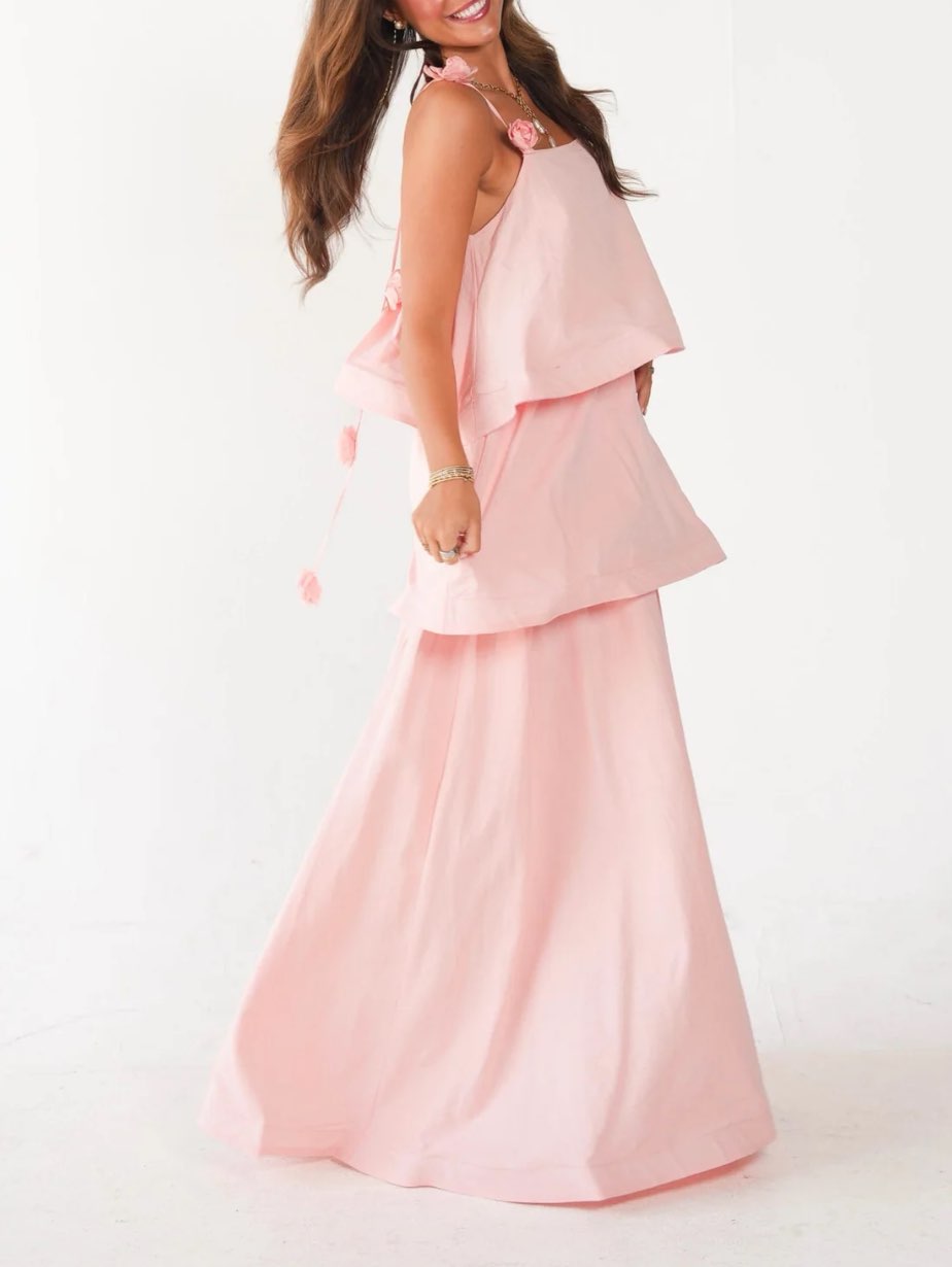Tiered Ruffle Strap Top & Maxi Skirt Set