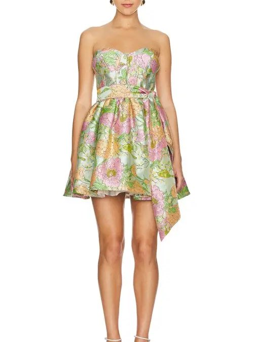Floral Brocade Strapless Mini Dress