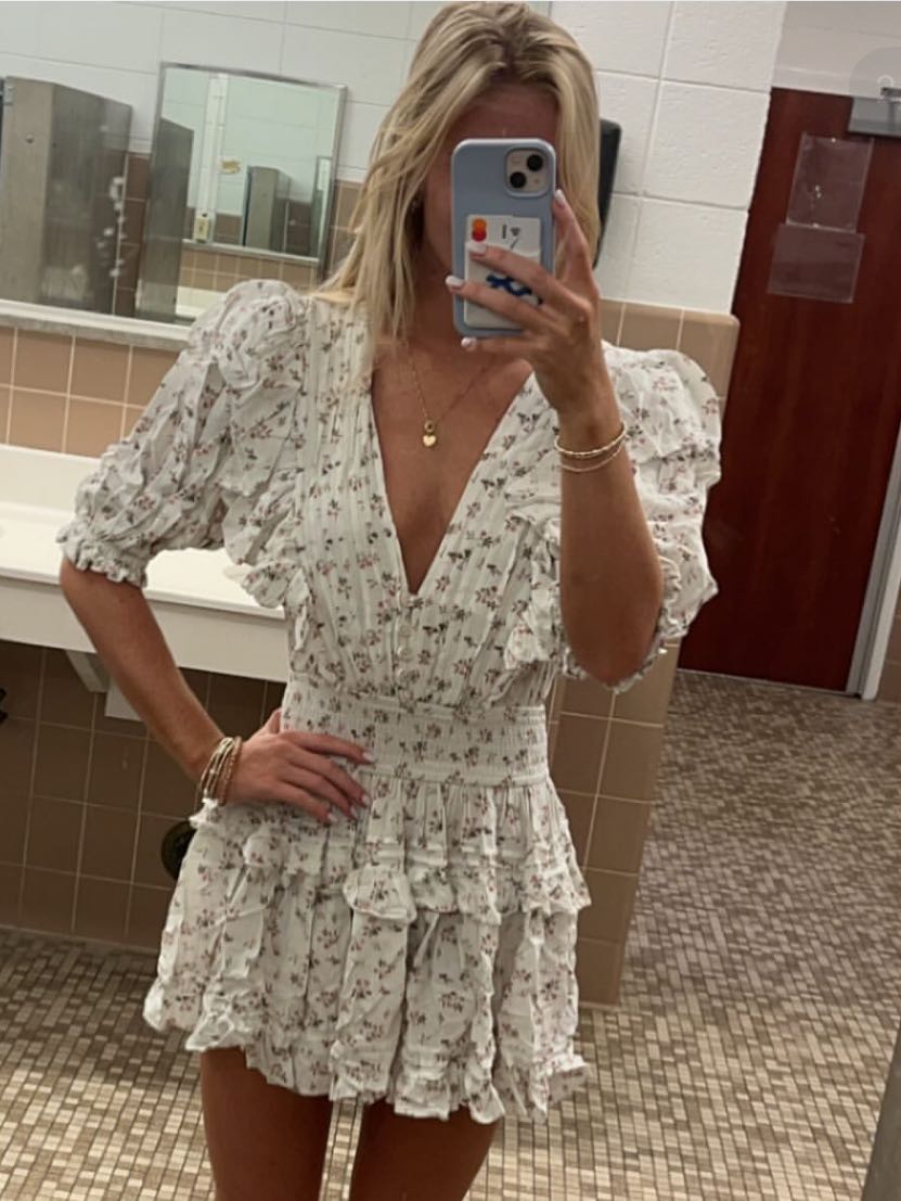 floral ruffle mini dress