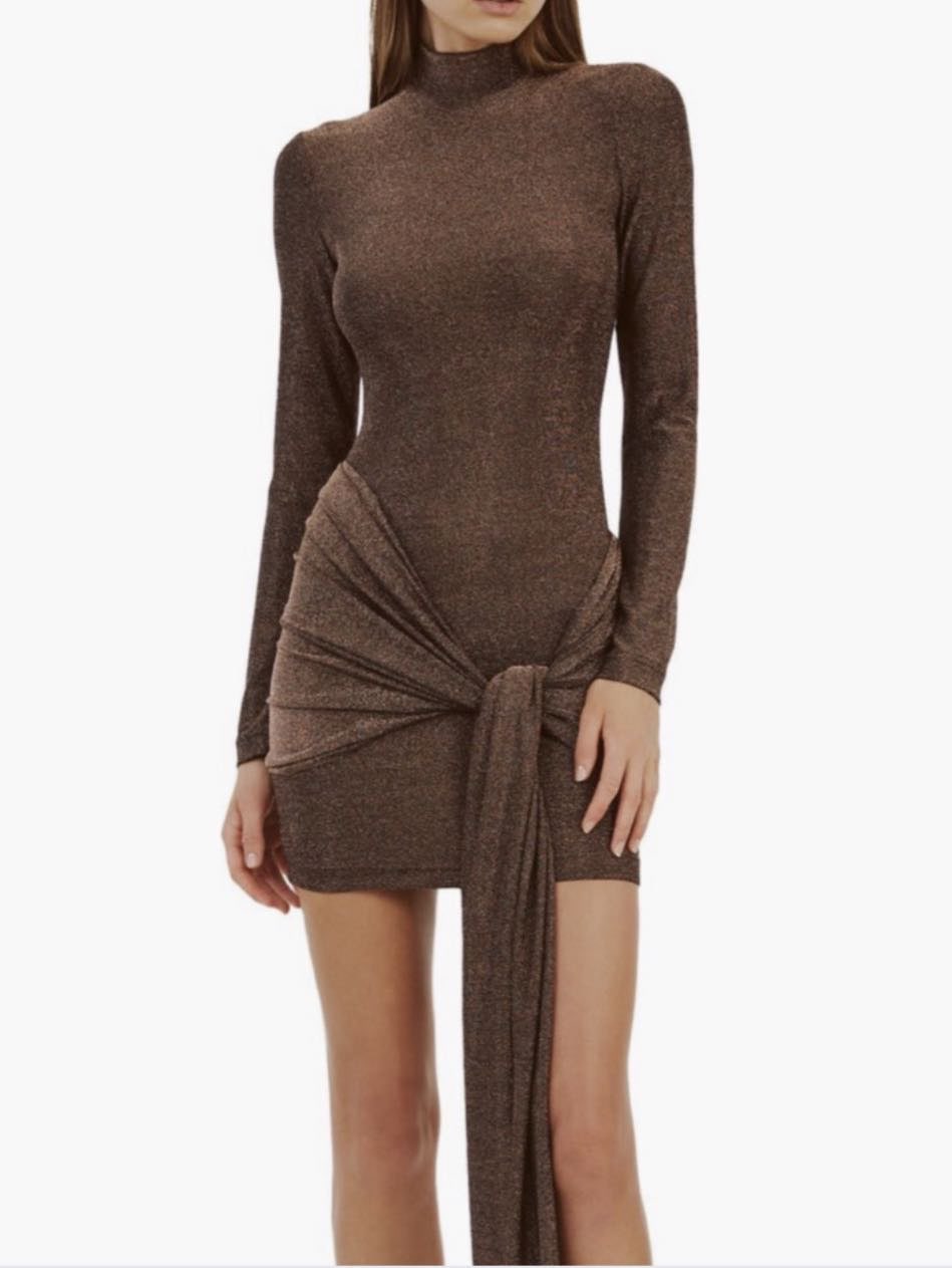 Brown Metallic Mini Dress