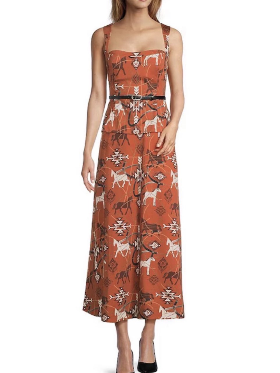 Terracotta Equestrian Print Midi Set