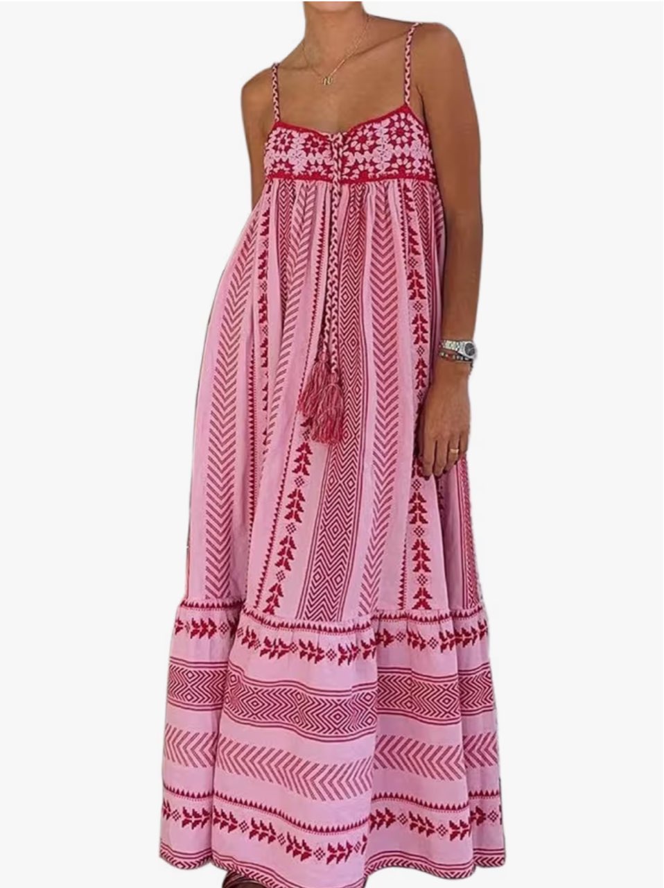 Pink and Red Patterned Maxi Dress