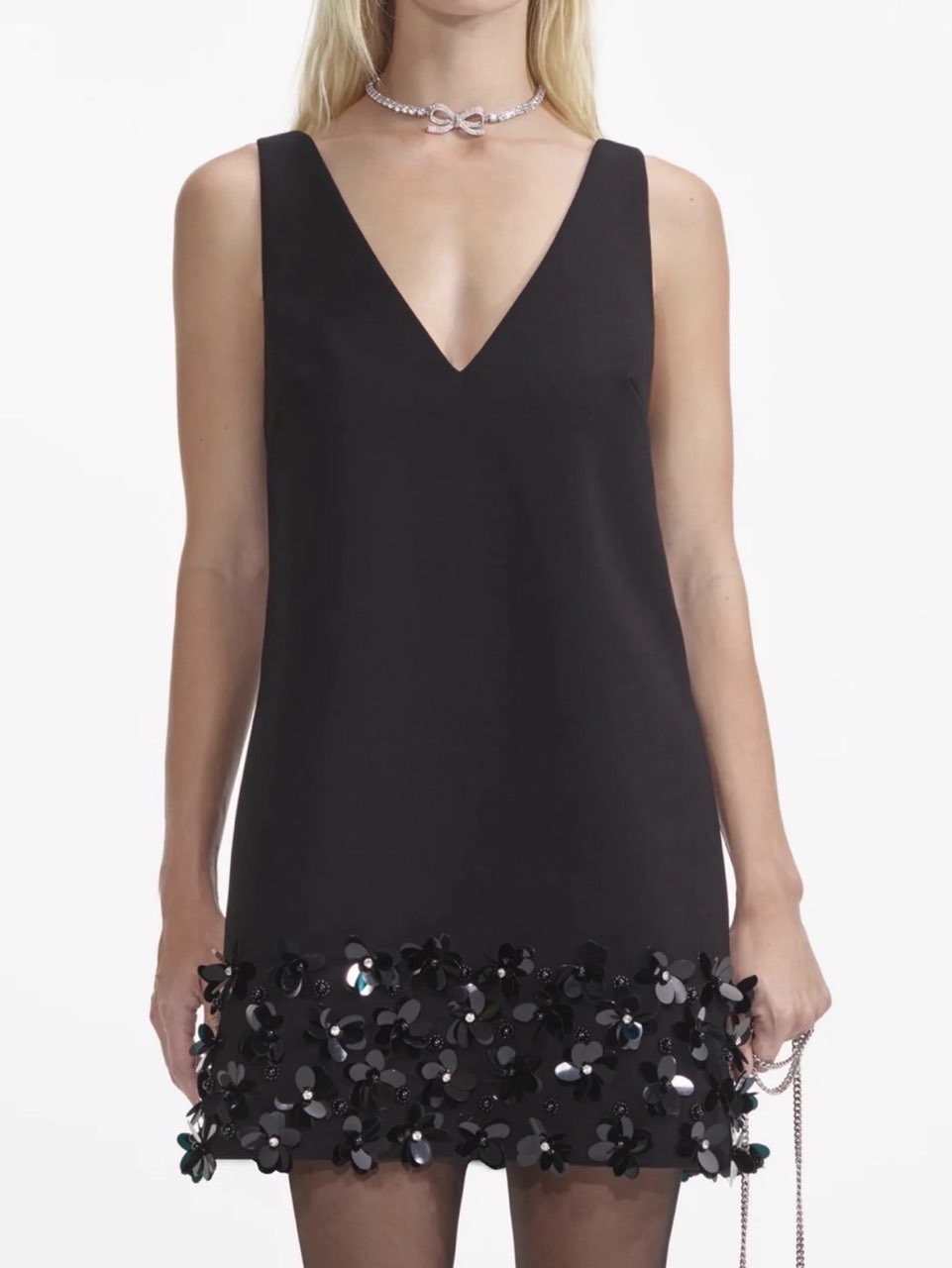 Self Portrait Black Crepe 3D Sequin Dress