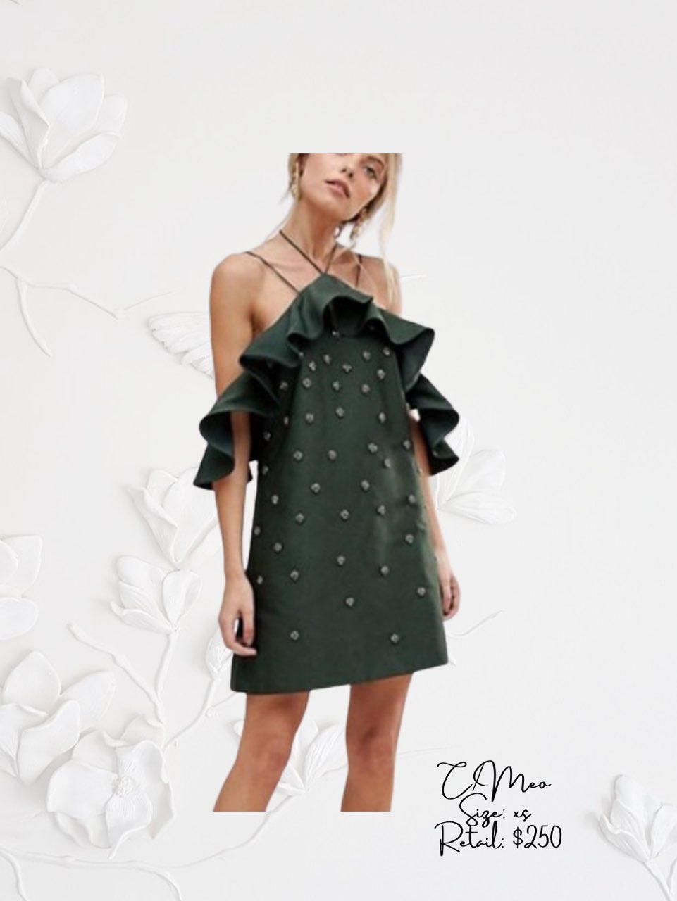 Dark Green Ruffle Embellished Mini Dress