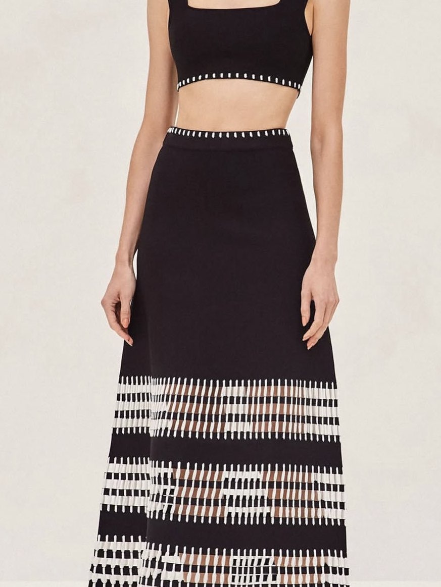 Black and White Patterned Midi Skirt