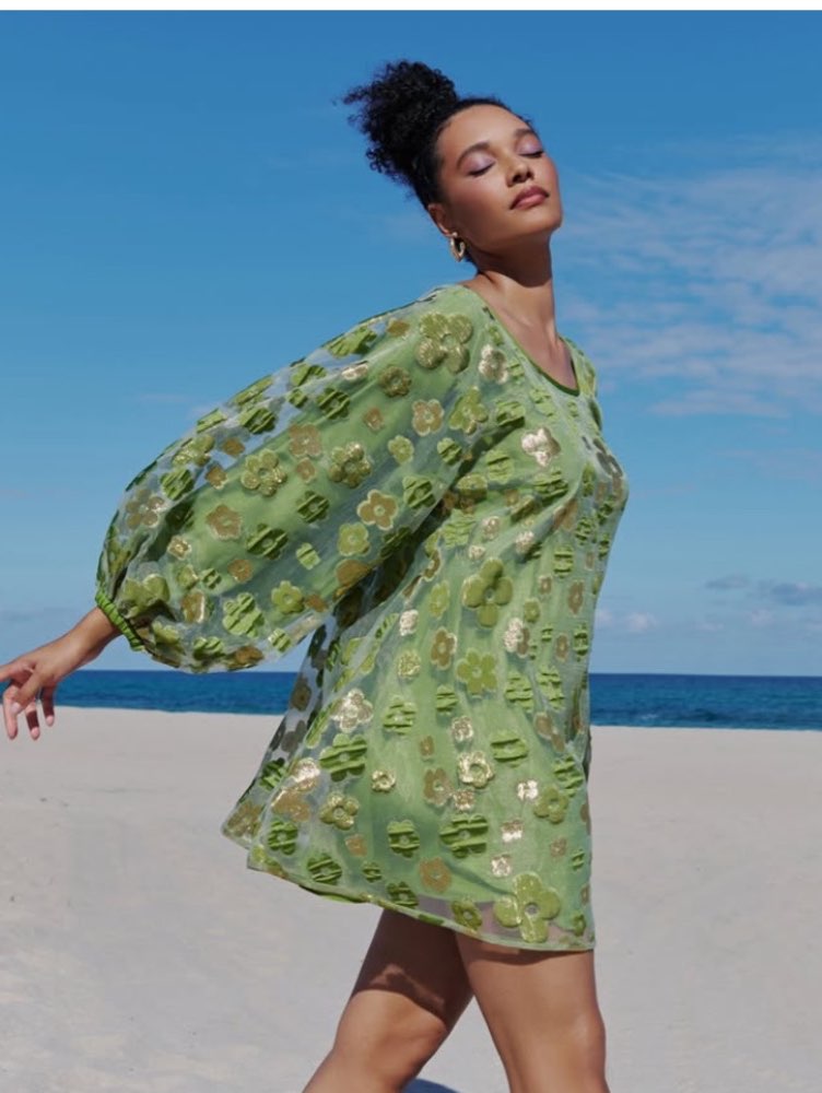Green Sequin Floral Mini Dress