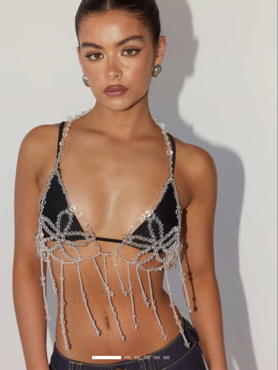 Black Triangle Bikini Top with Beaded Overlay