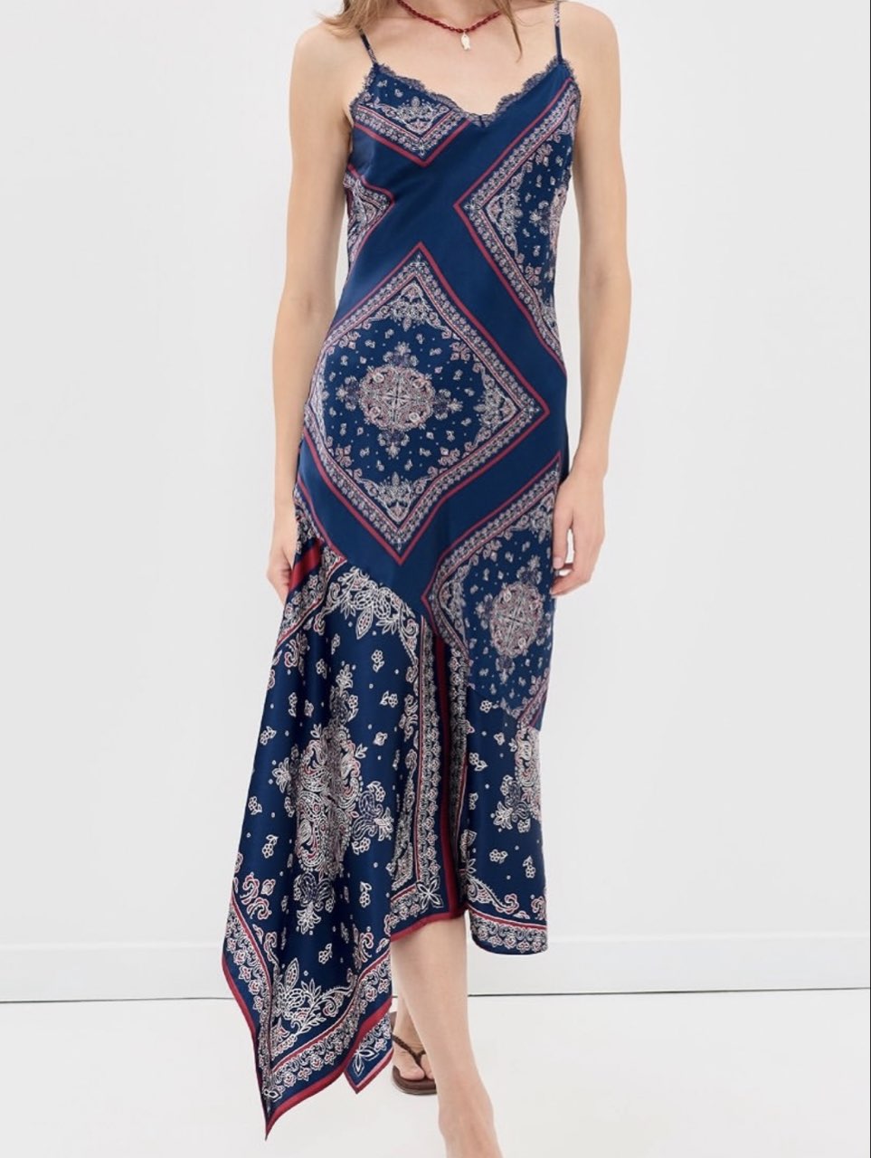 Blue Bandana Print Asymmetrical Slip Dress