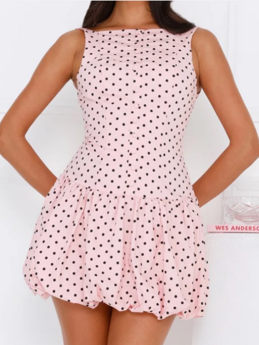 Pink Polka Dot Bubble Hem Mini Dress