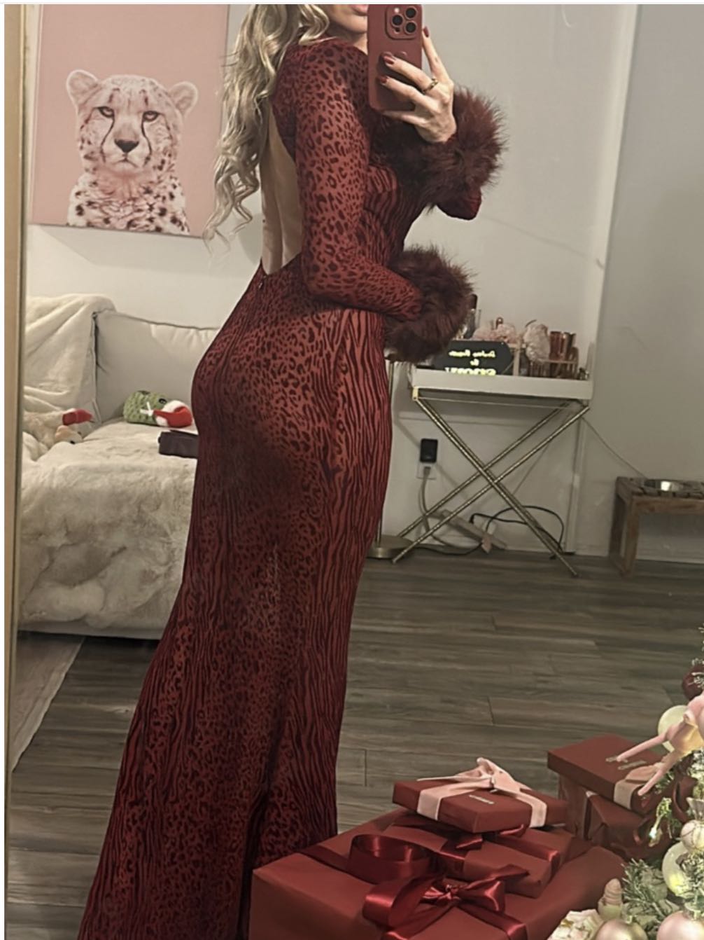 Velvet Animal Print Maxi Dress