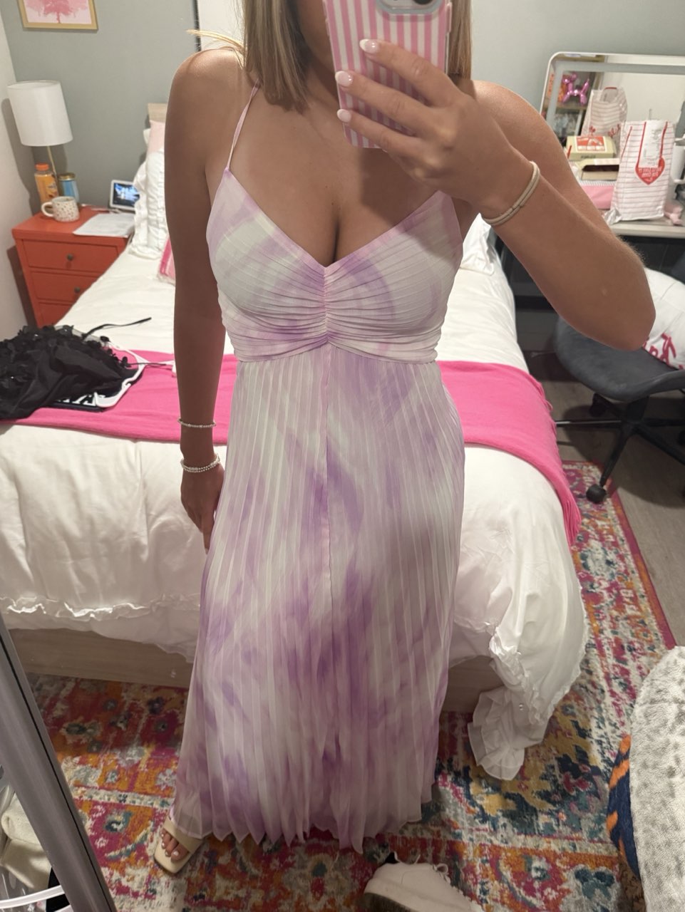 Pink, white, and purple long dress