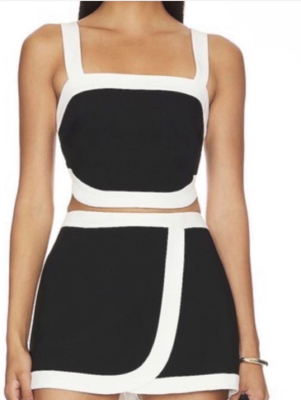 Black and White Contrast Crop Top and Skirt Set