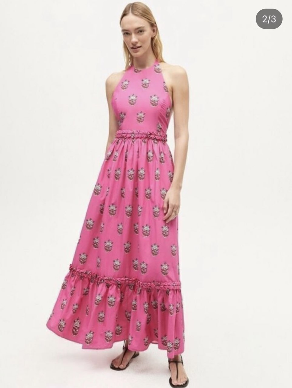 Pink Floral Halter Maxi Dress