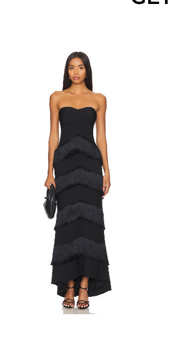 Black Strapless Fringe Maxi Dress