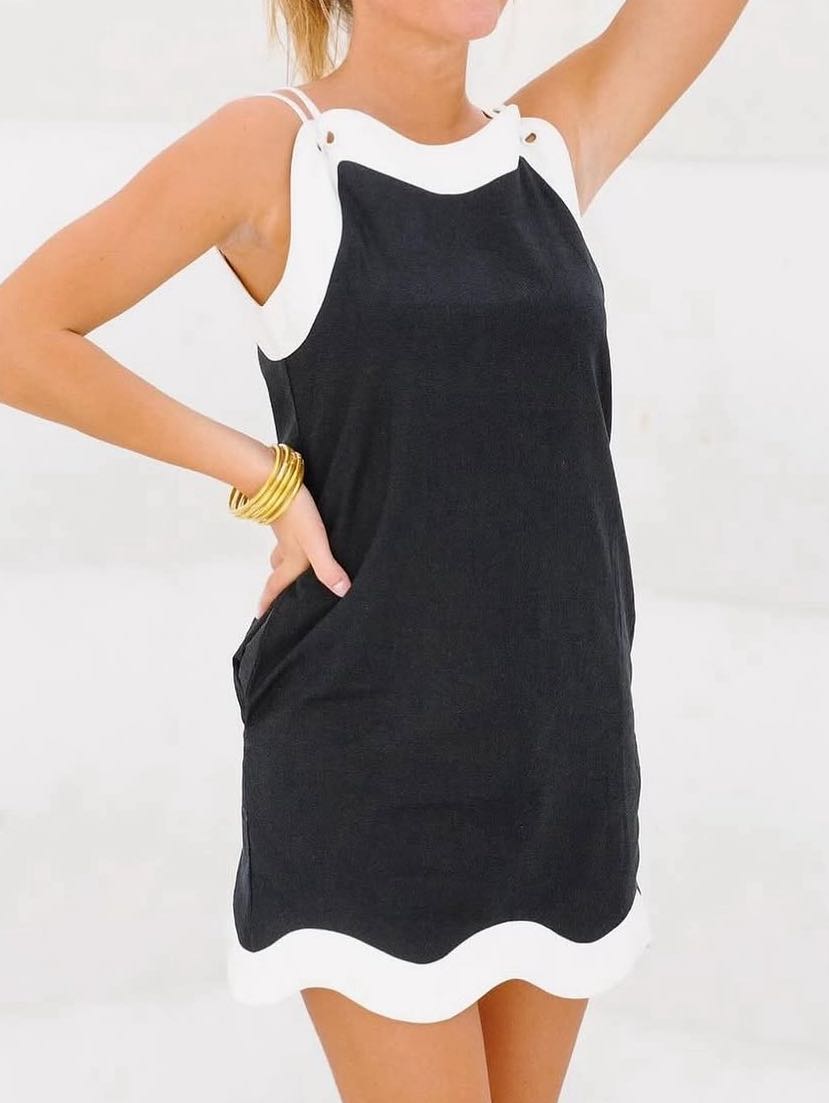 Fancy D black and white scalloped dress