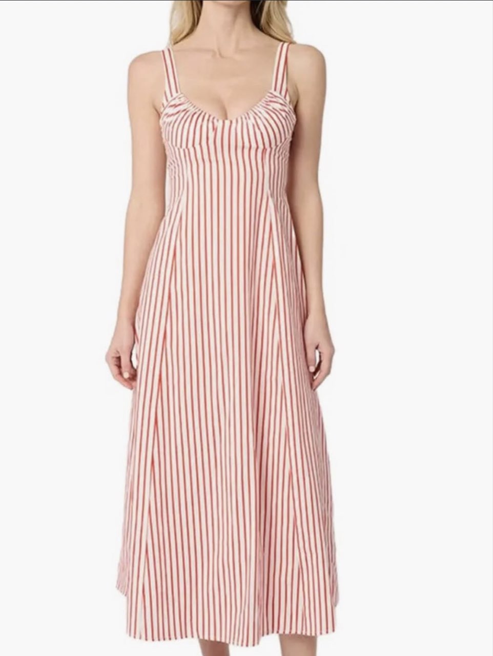 Red and White Striped Midi Dress