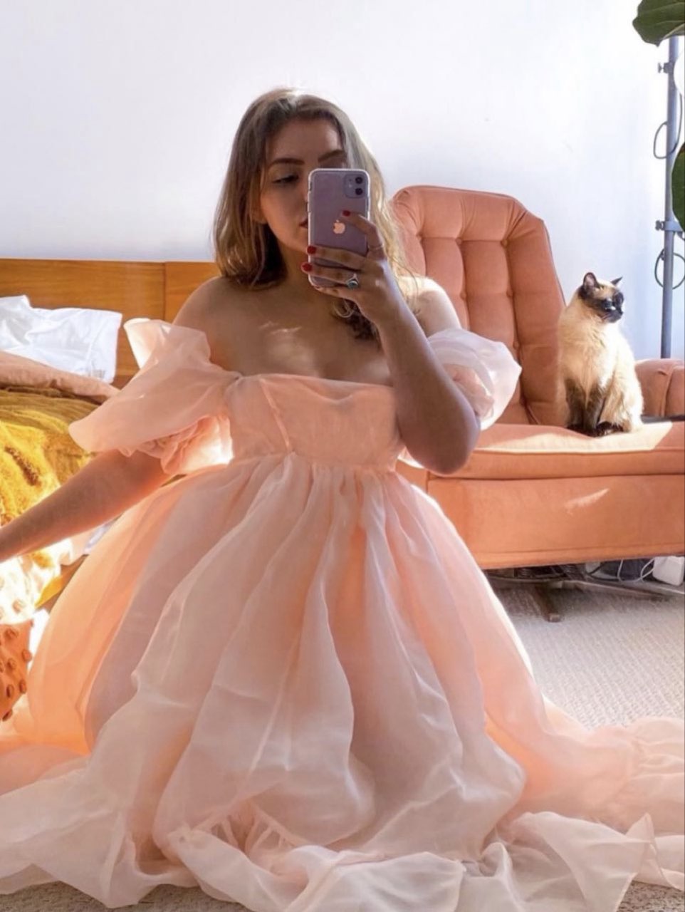 Peach Puff Sleeve Maxi Dress